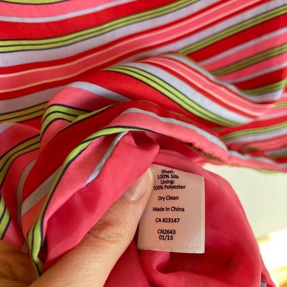 Talbots | 100% Silk Pink & Green Preppy Striped Sleeveless Blouse | Size 14 - Picture 6 of 8